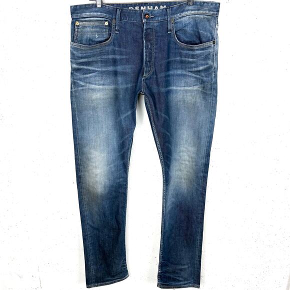 Denham Mens Razor Slim Fit Denim Jeans Cotton Poly Stretch Blue Niss Size 36 - Picture 1 of 14